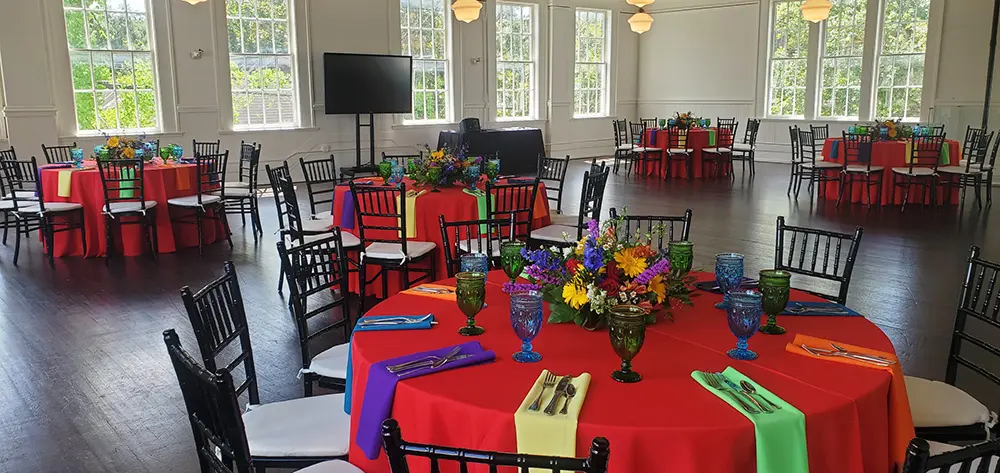 Colorful fiesta tables on the second floor