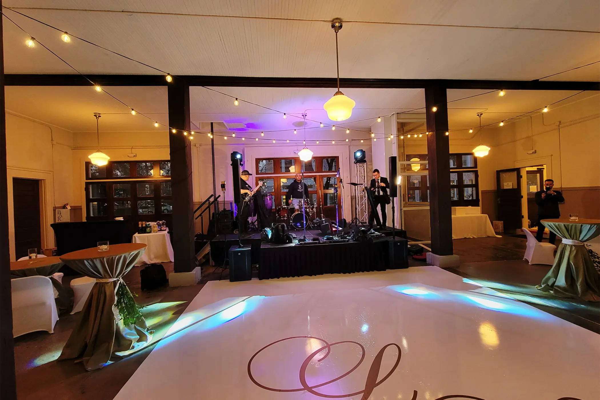 A live band and dance floor on the first floor